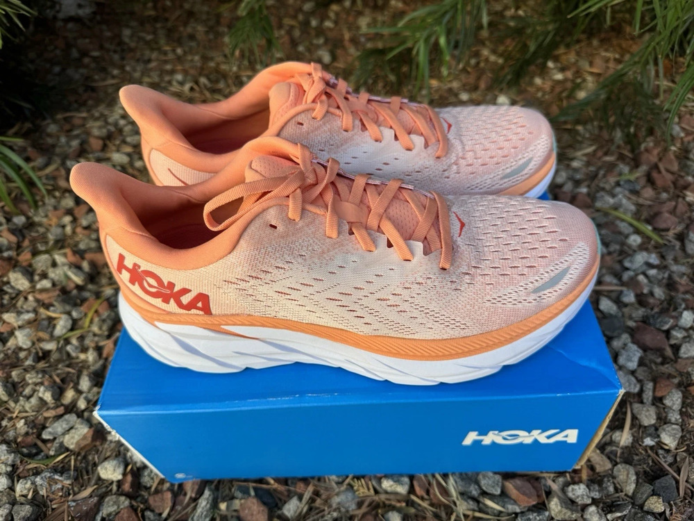 HOKA Women's Pink/Orange Running Sneakers Lace Up Mesh Upper Low Top